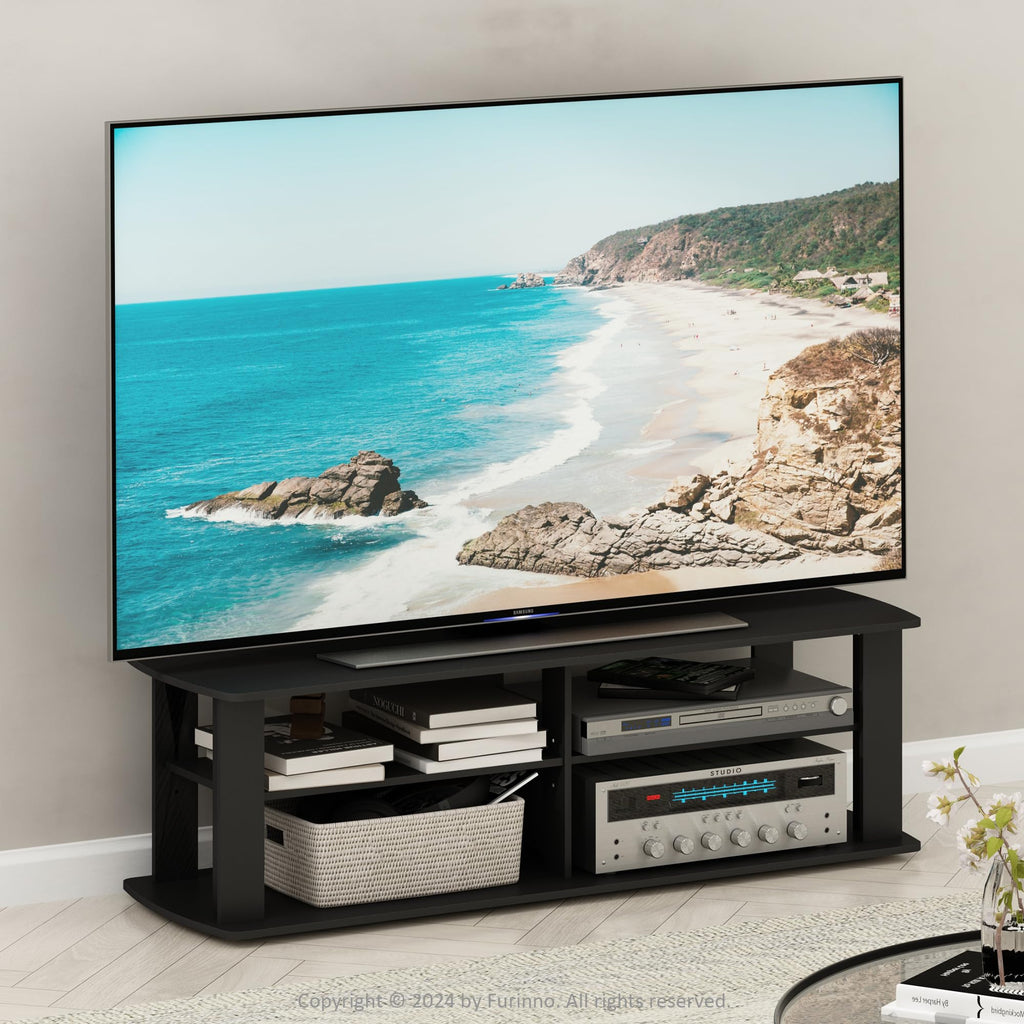 Black 3-Tier TV Stand with Open Shelves J86868