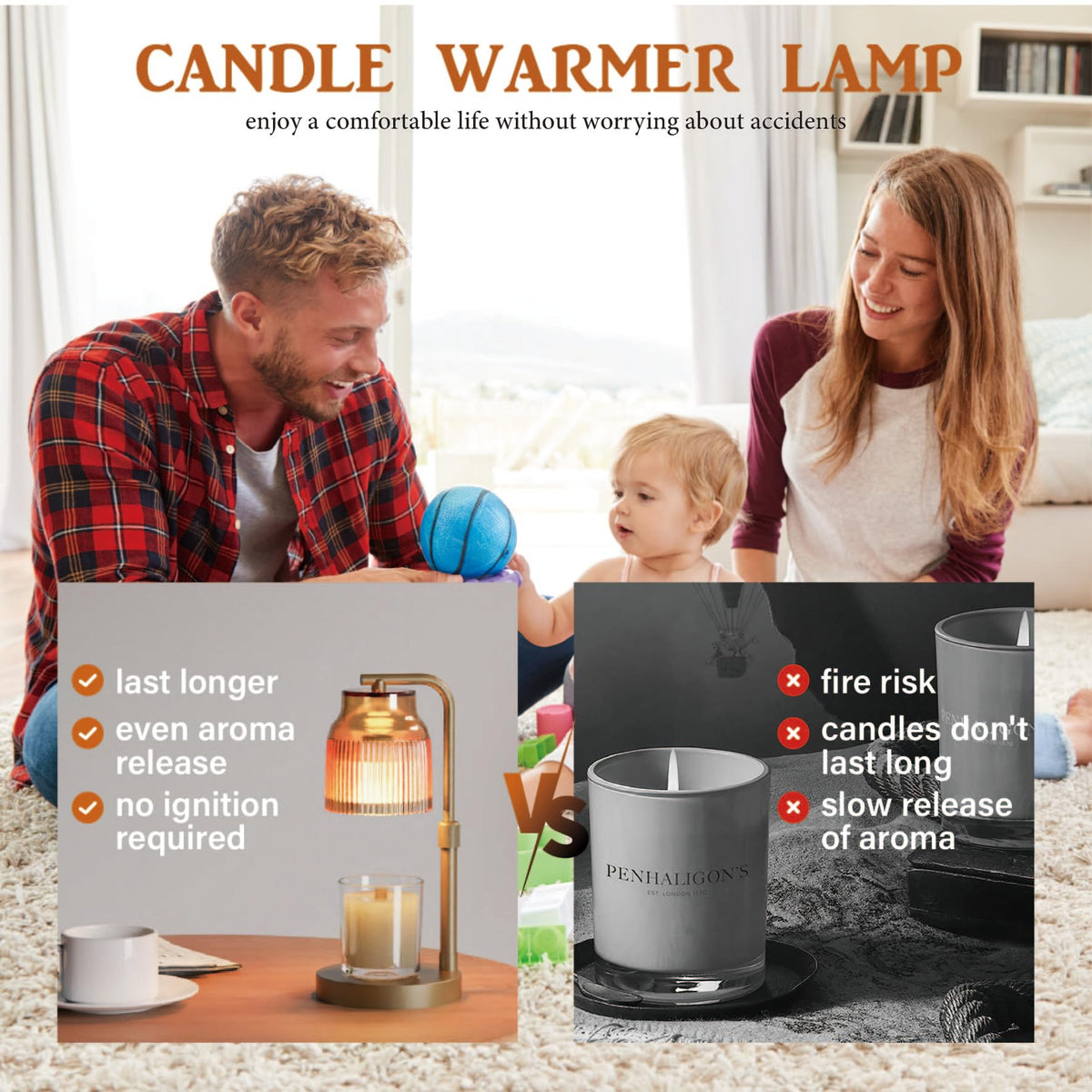 Candle Warmer Lamp with Timer Dimmer Adjustable Height J7549