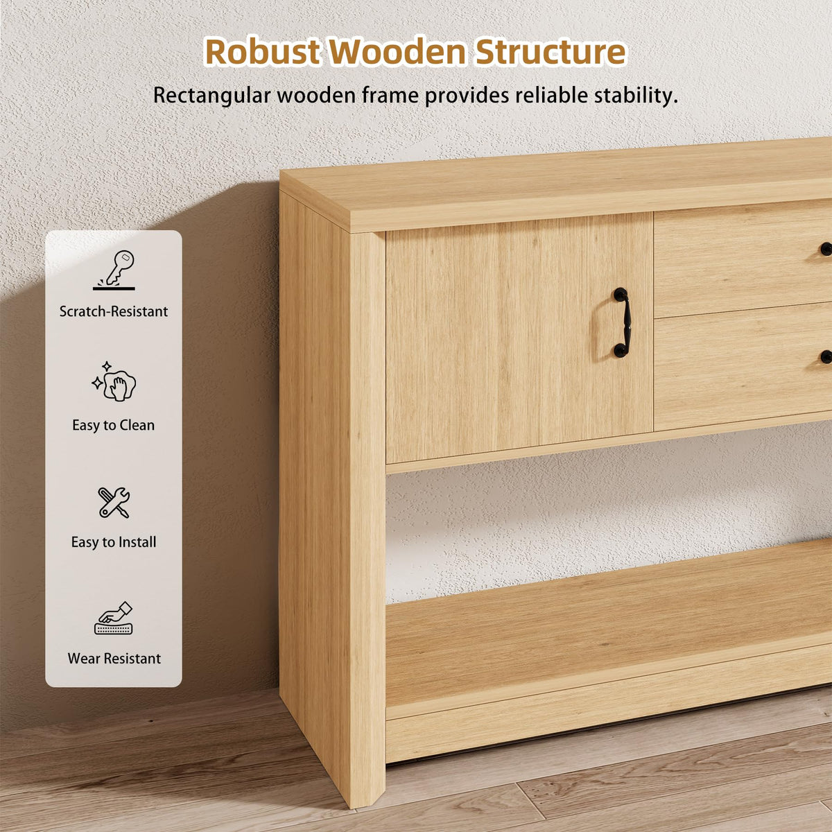 Oak Console Table with Storage Drawers U338