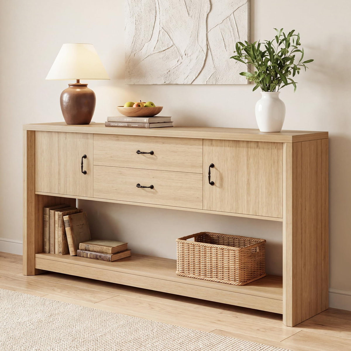 Oak Console Table with Storage Drawers U338