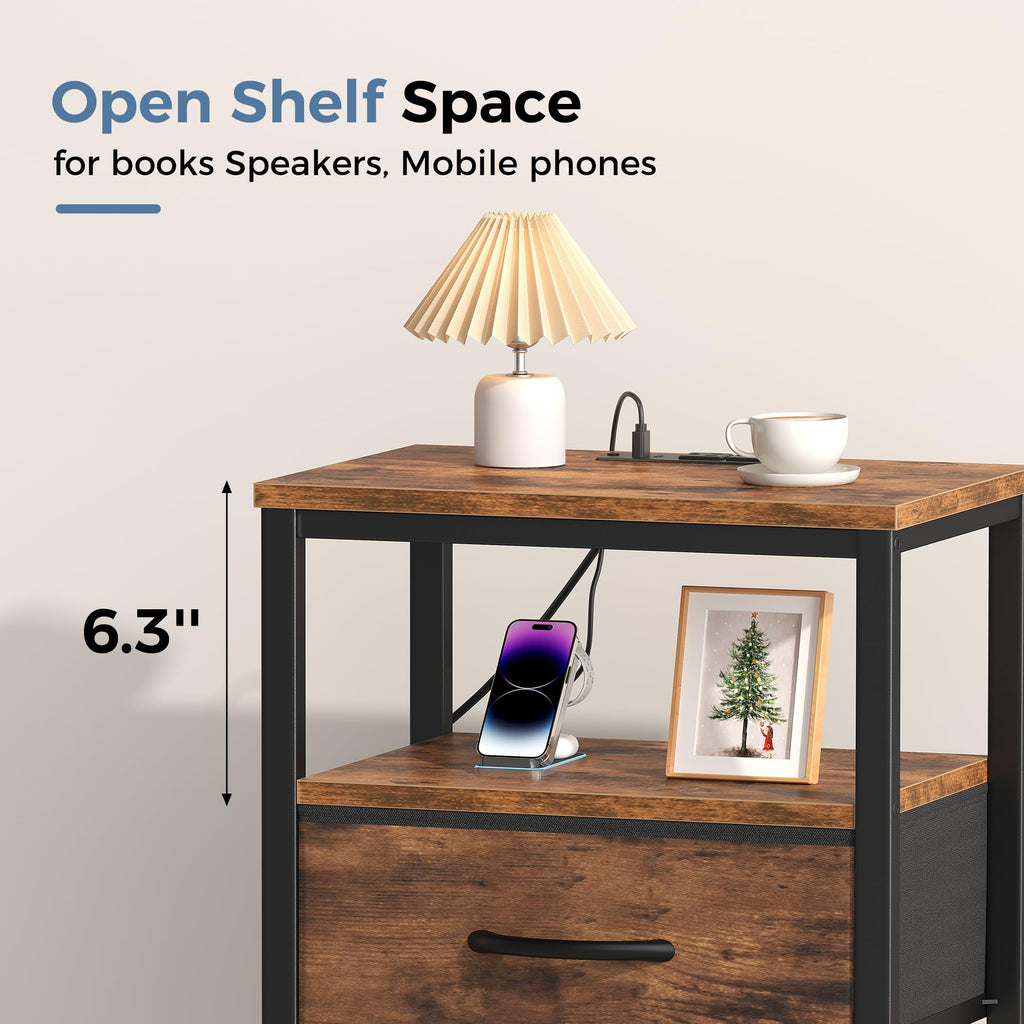 Nightstand with Charging Station and Fabric Drawer M7644