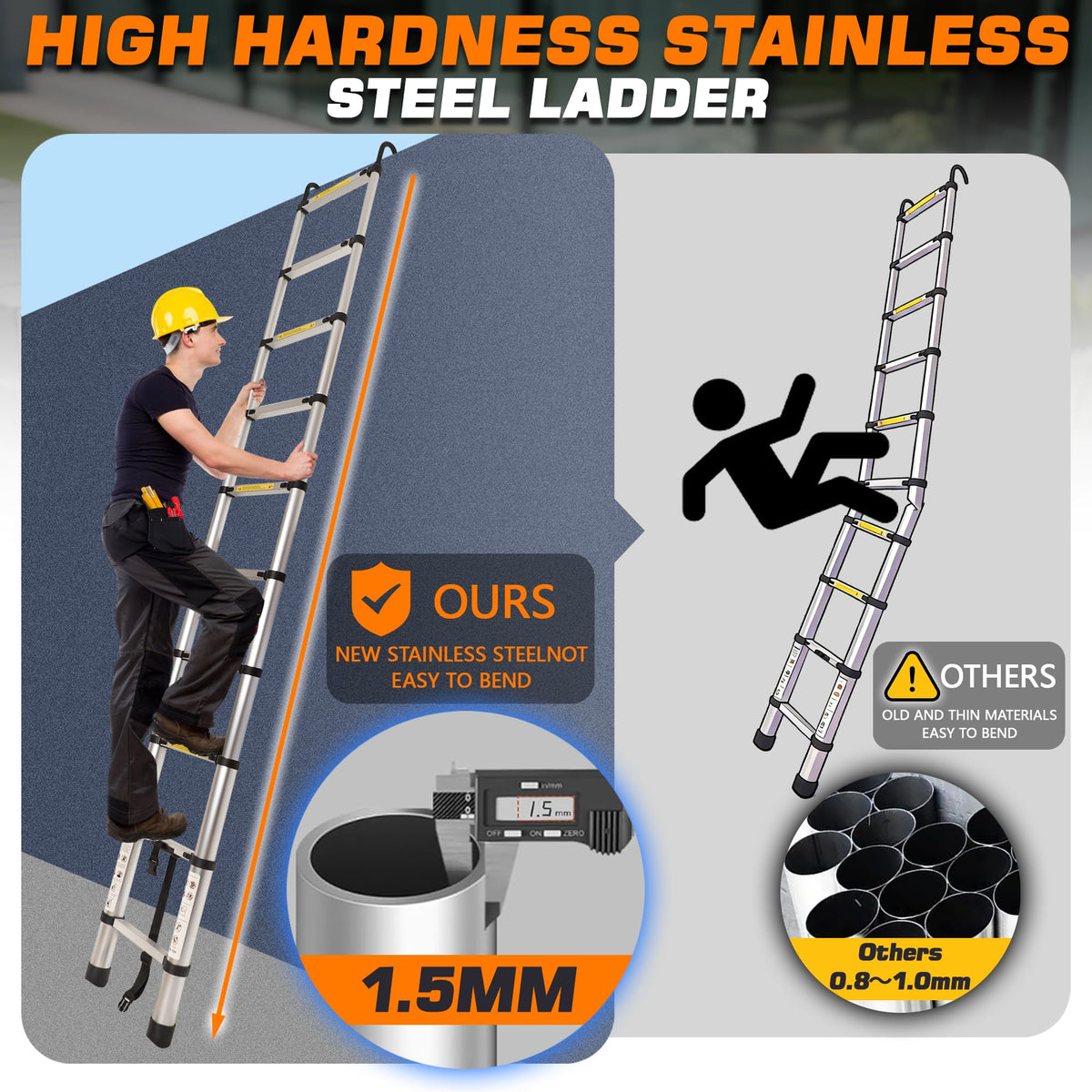 12.5 FT Aluminum Telescoping Ladder with 2 Hooks P777879