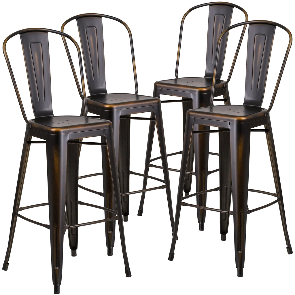 Distressed Copper Metal Indoor-Outdoor Barstool with Back U858