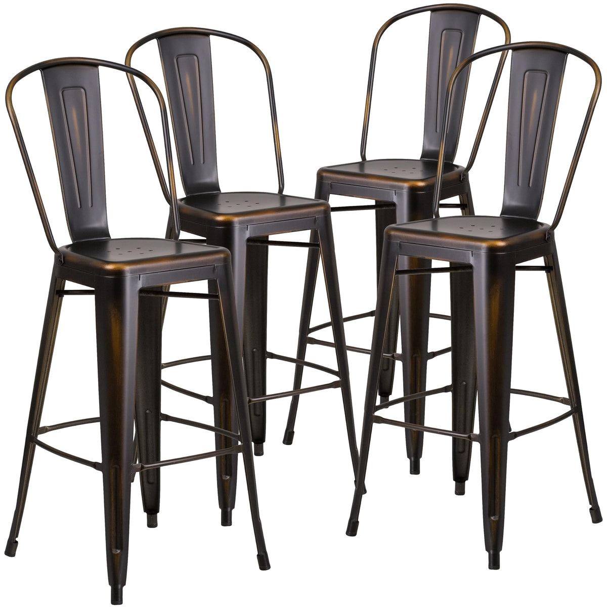 Distressed Copper Metal Indoor-Outdoor Barstool with Back U858