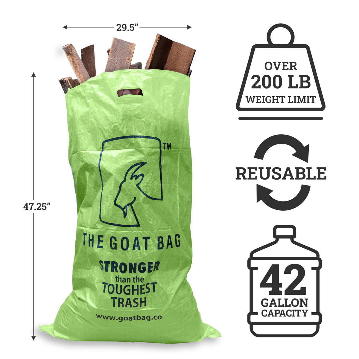 Heavy Duty 42-Gallon Reusable Polypropylene Contractor Bags 10-Pack Y68514