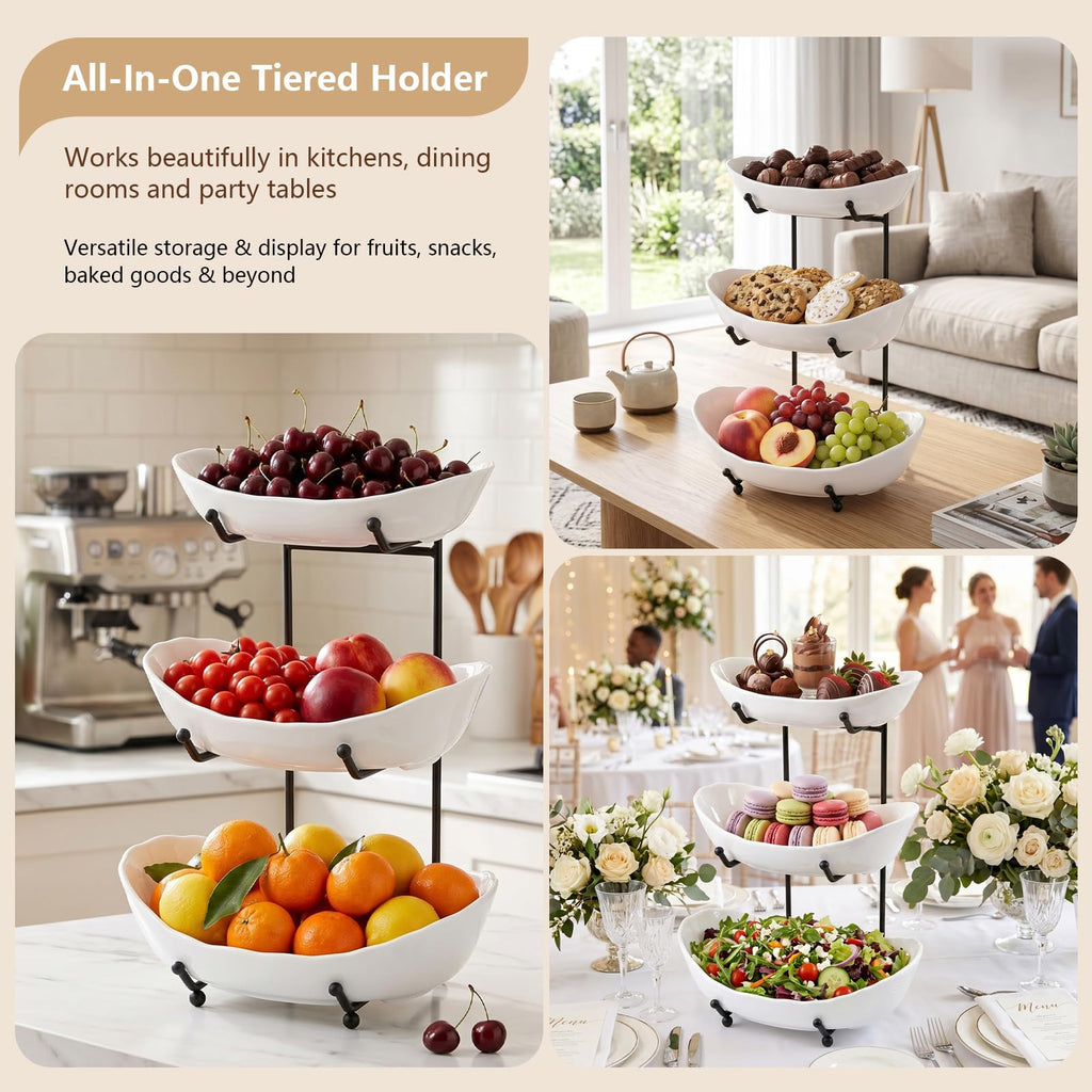 3 Tier Ceramic Fruit Bowl with Metal Stand O338196