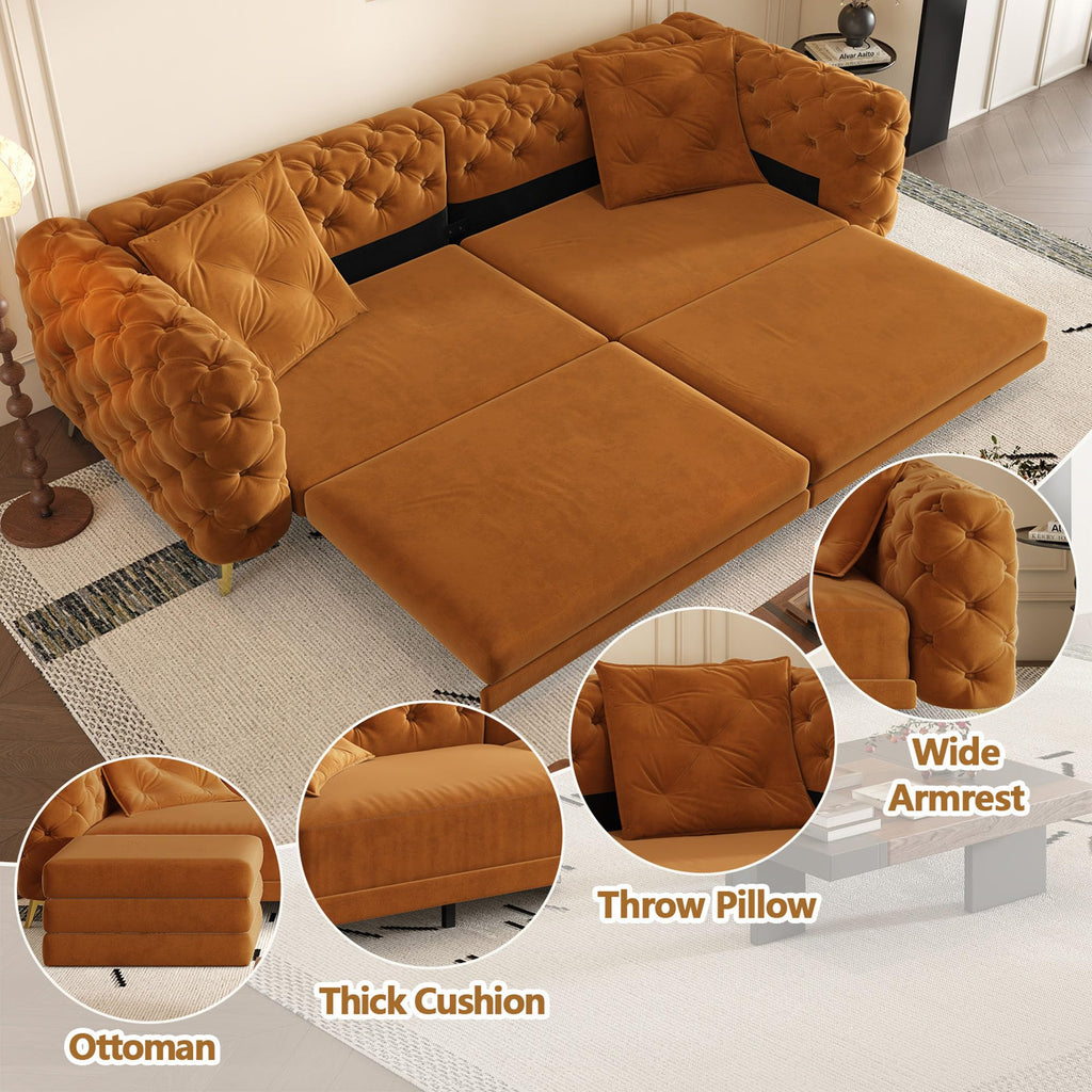 Velvet Convertible Sofa Bed with Ottomans M59799