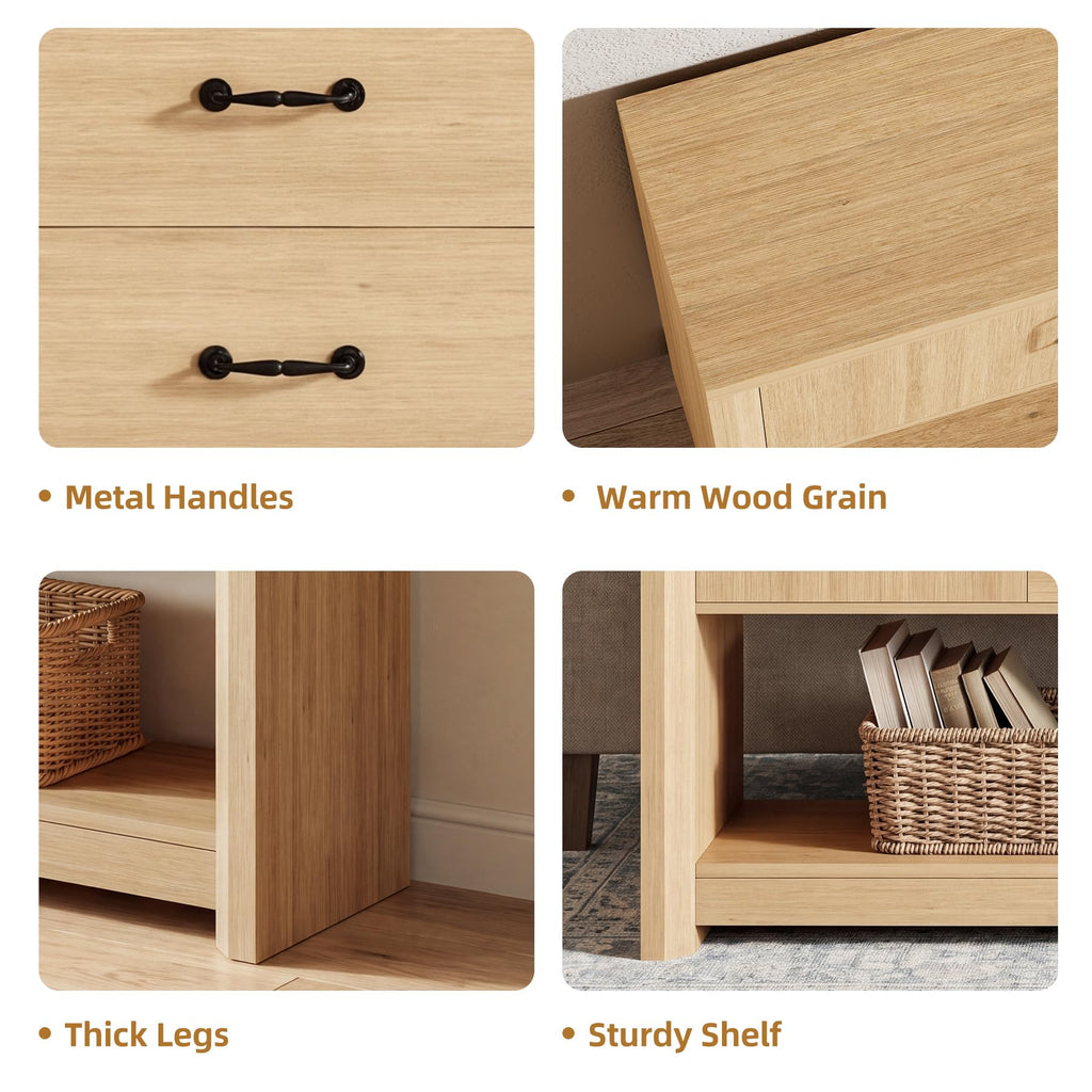 Oak Console Table with Storage Drawers U338