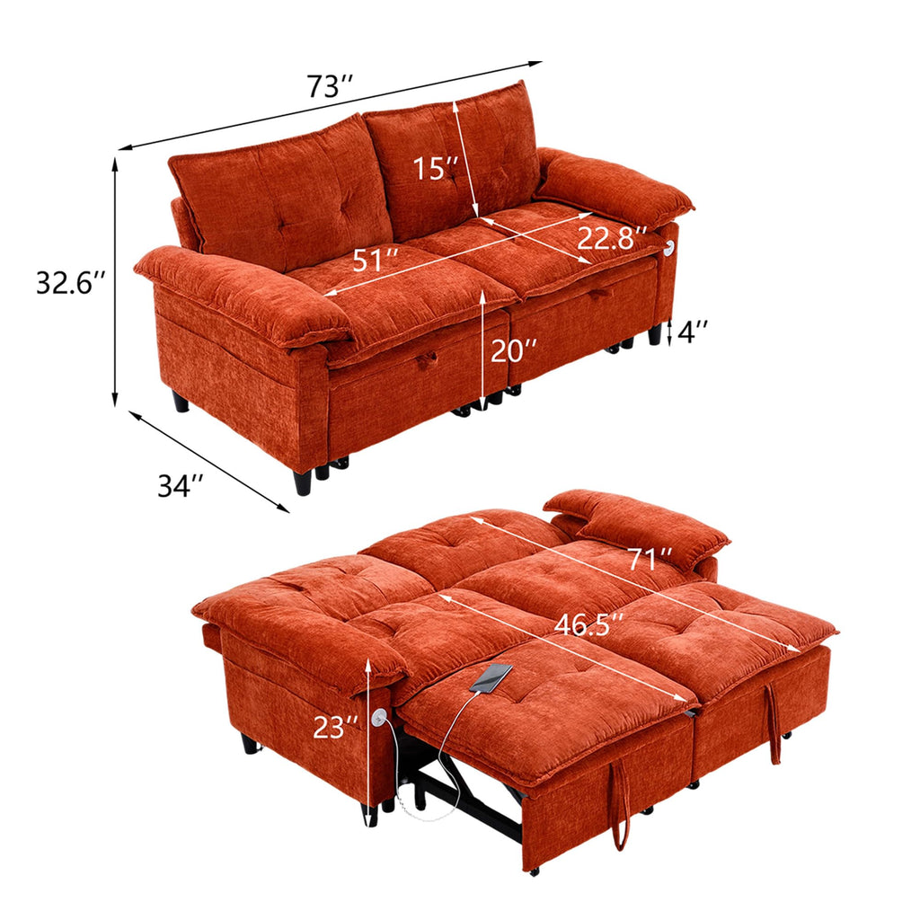 Orange Velvet Sleeper Sofa Q53262