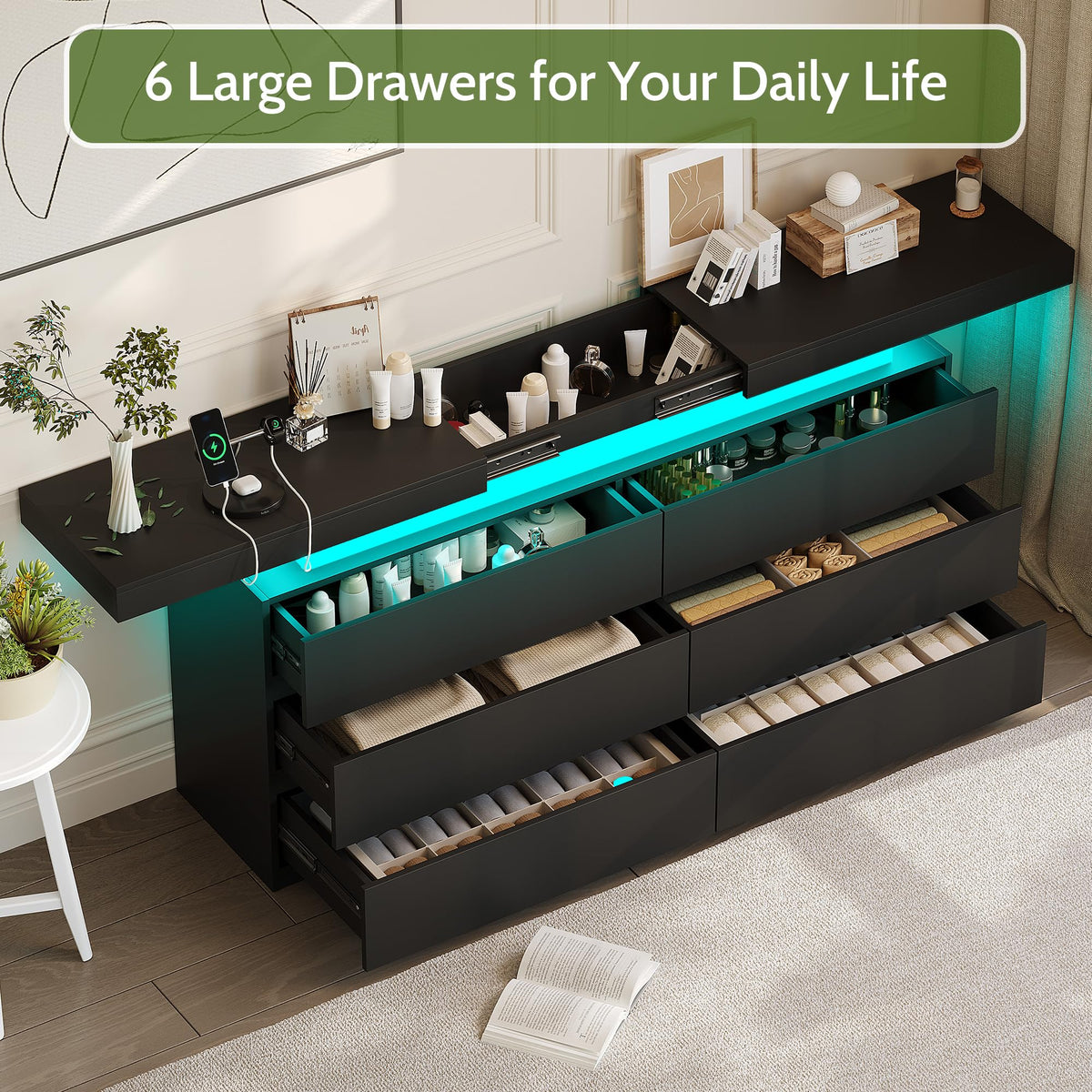 Black 6 Drawer Dresser with Sliding Desktop C609788