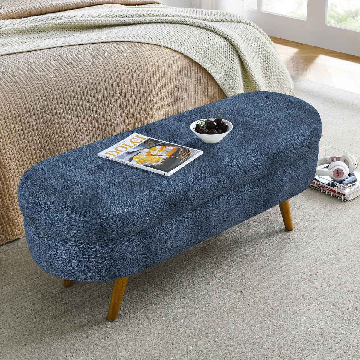 Oval Storage Bench with Rubber Wood Legs V778