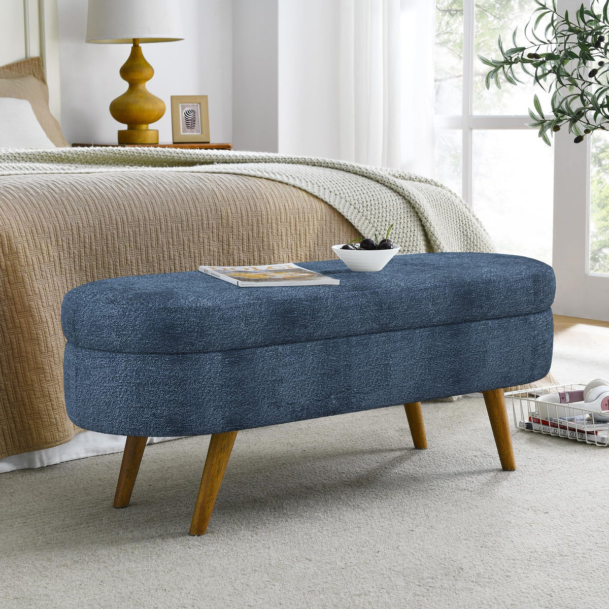 Oval Storage Bench with Rubber Wood Legs V778