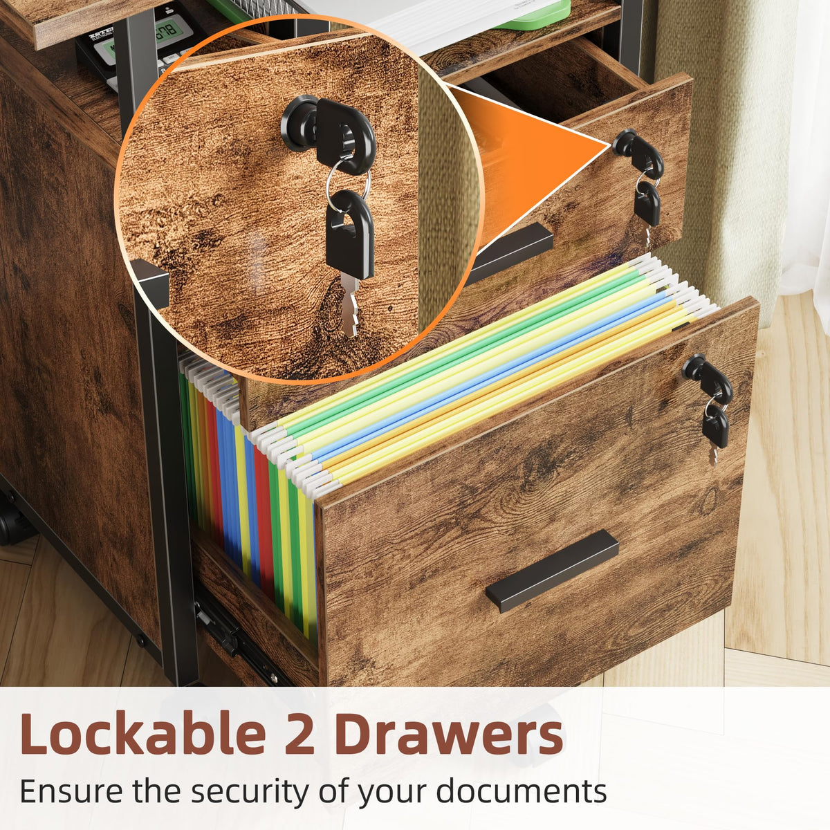 2 Wood Drawer Lockable File Cabinet with Extended Desktop C620