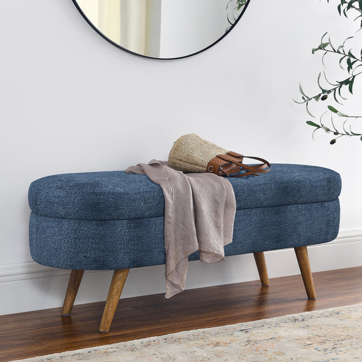 Oval Storage Bench with Rubber Wood Legs V778