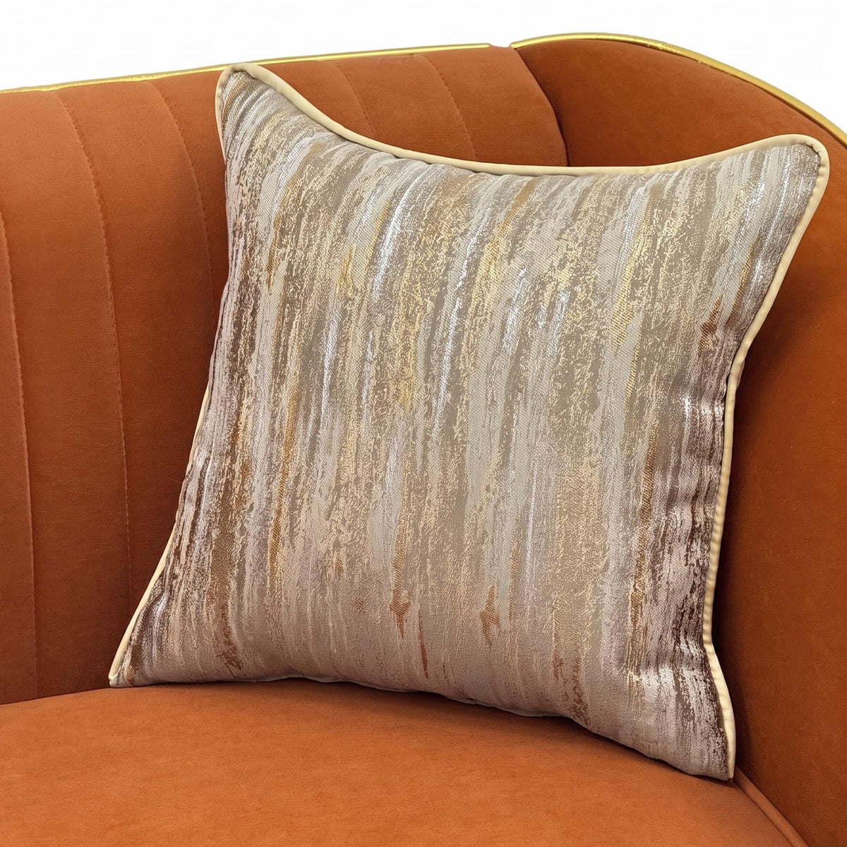 Velvet Modern Sofa Couch 3-Seater Deep Seat Sofa, Orange P87951