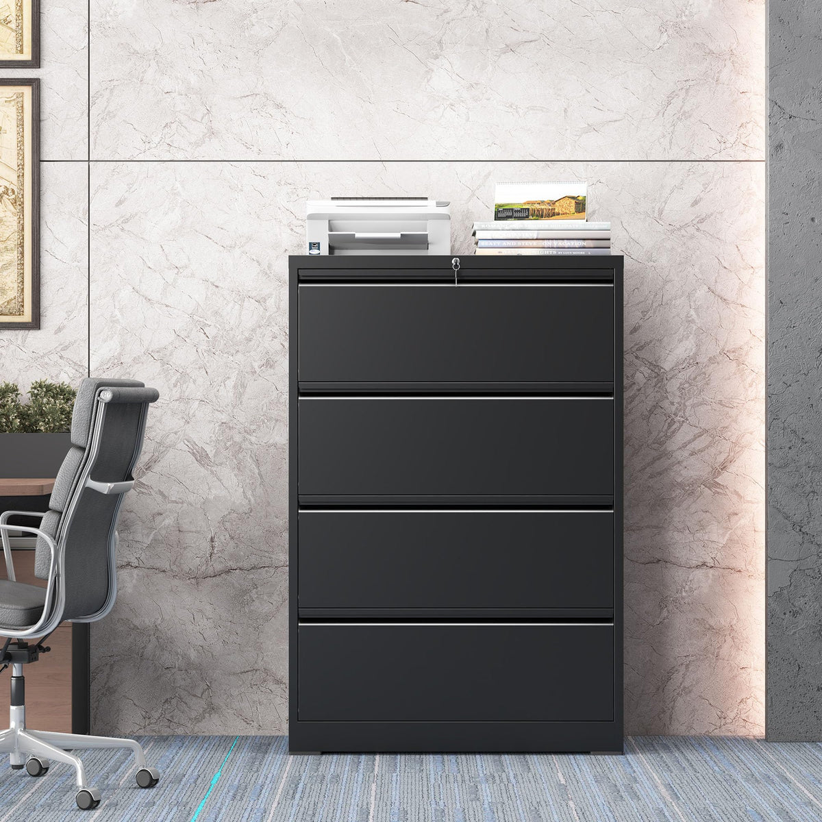 Black 4 Drawer Lateral File Cabinet with Lock B62034