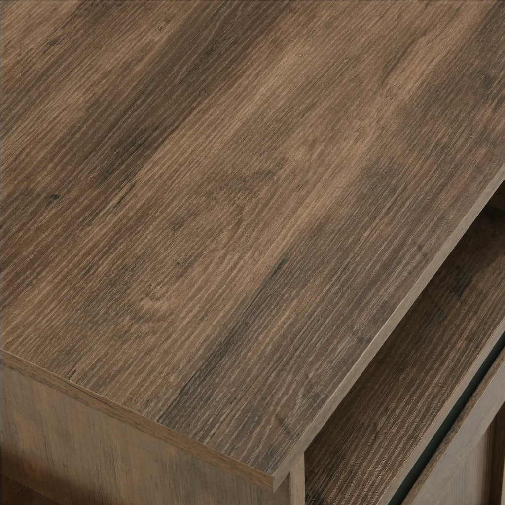 Natural Brown Wood TV Stand with Sliding Barn Door I15238