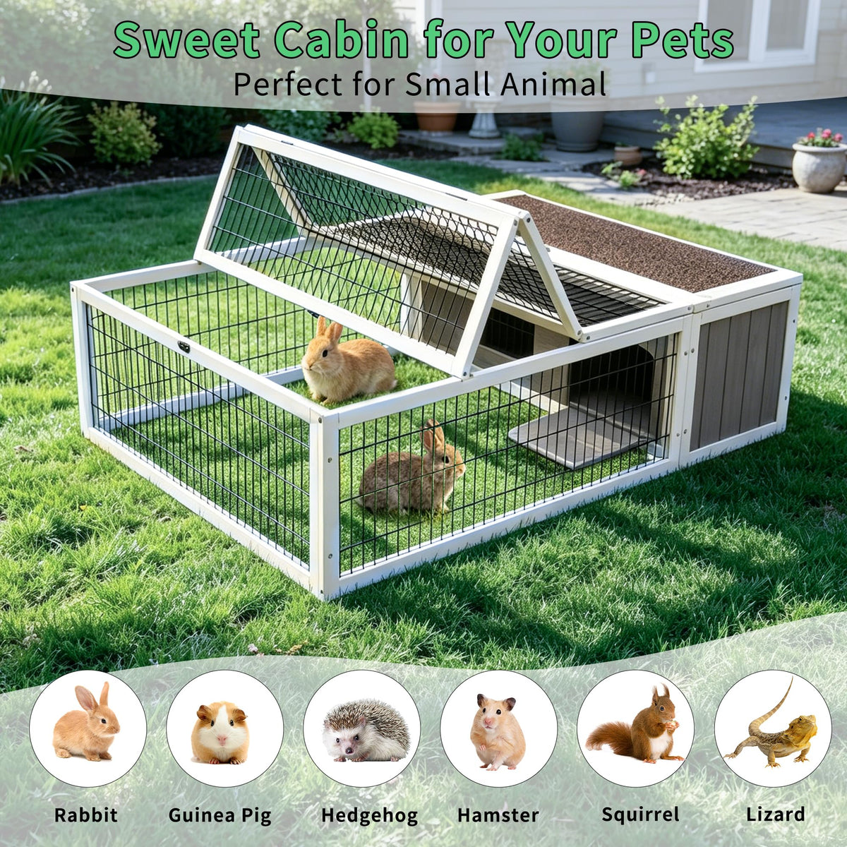 Wooden Rabbit Cage Guinea Pig Enclosure O34483