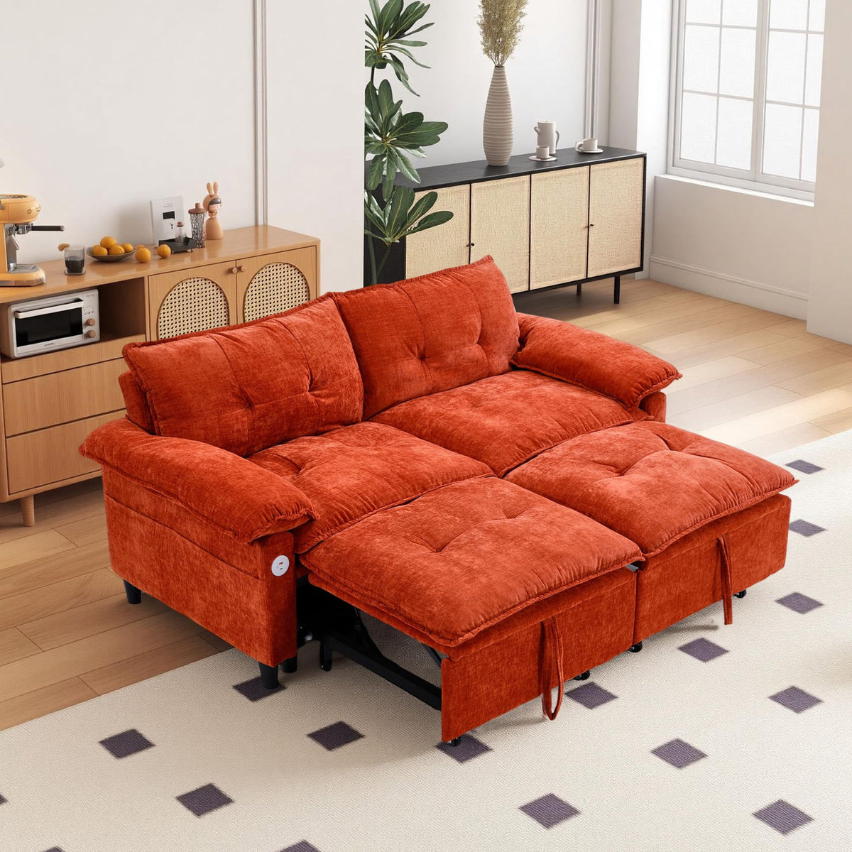 Orange Velvet Sleeper Sofa Q53262