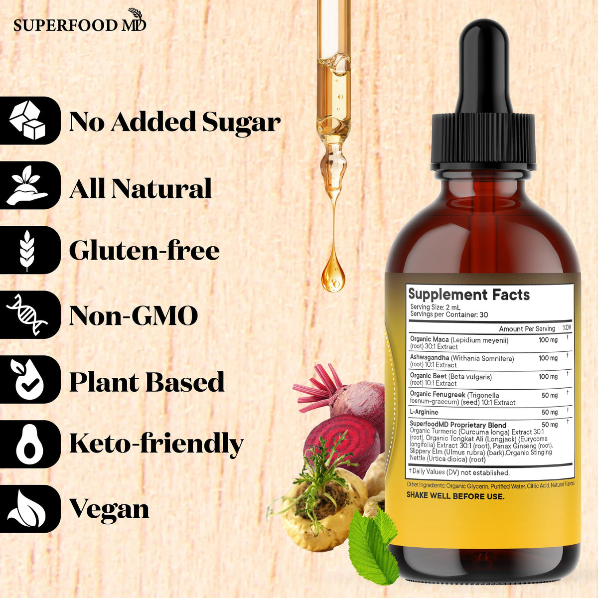 Maca Root Liquid Drops with Ashwagandha, Nettle, Fenugreek, Beet Root and L-Arginine 8 Oz R17554