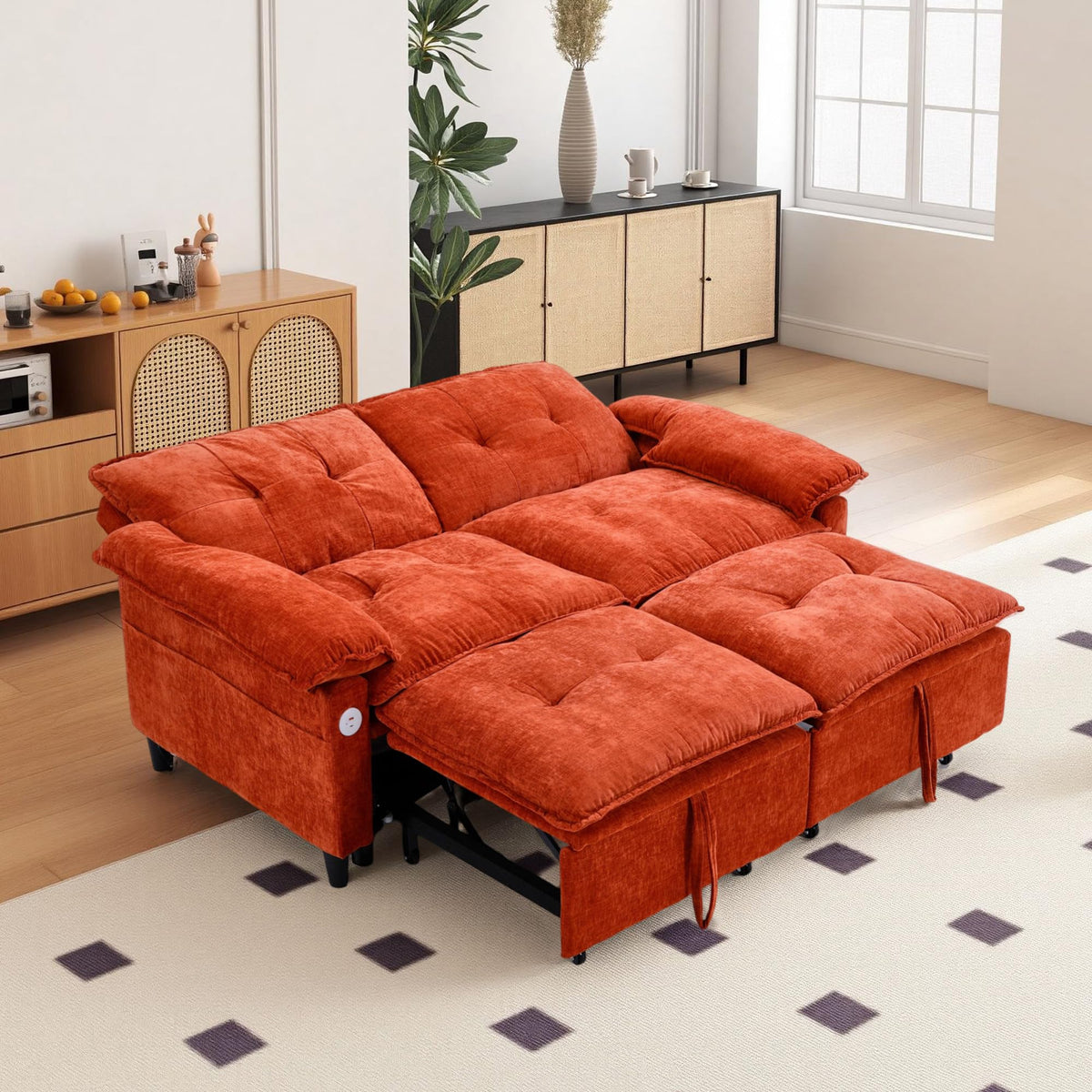 Orange Velvet Sleeper Sofa Q53262