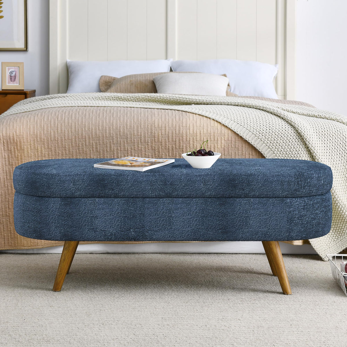 Oval Storage Bench with Rubber Wood Legs V778