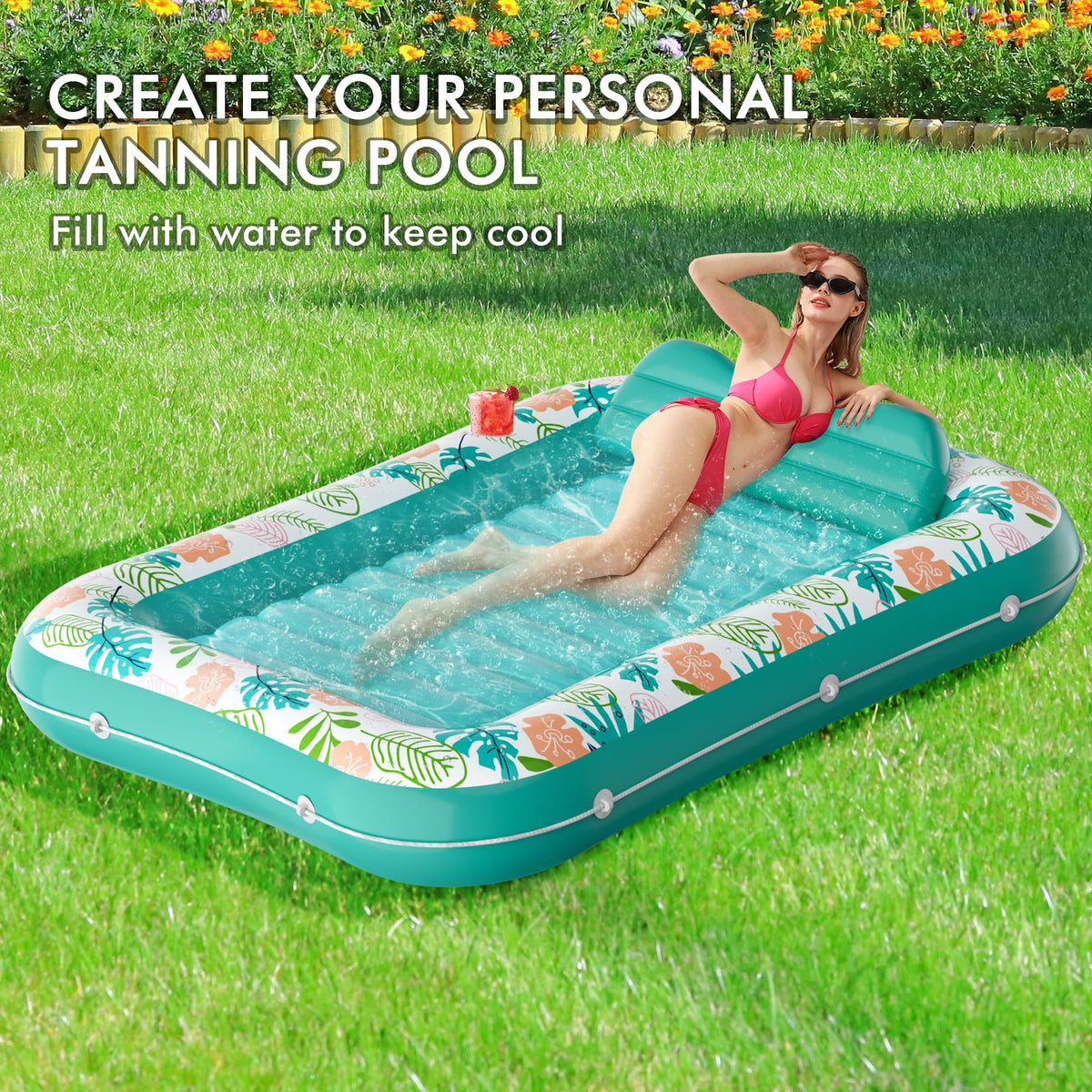 Inflatable Tanning Pool Lounger 75" x 51" Green S84354